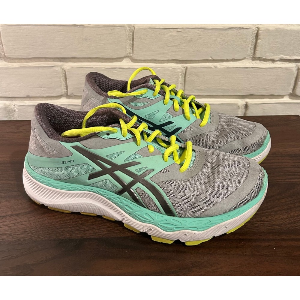 ASICS 33 M Women's Running Shoes Gray Aqua Yellow Sz 8 T588N